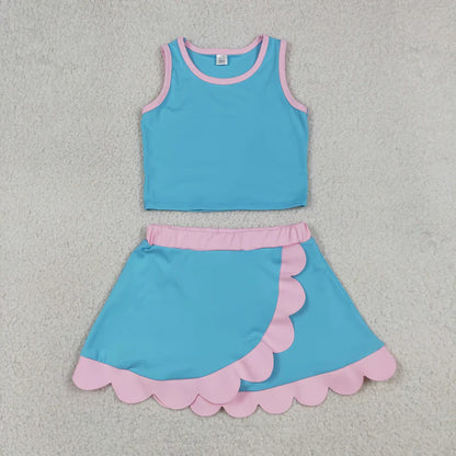 Sibling Baby Girls Sleeveless Vests Top Scallop Skirt Short Yoga Active Clothes Sets