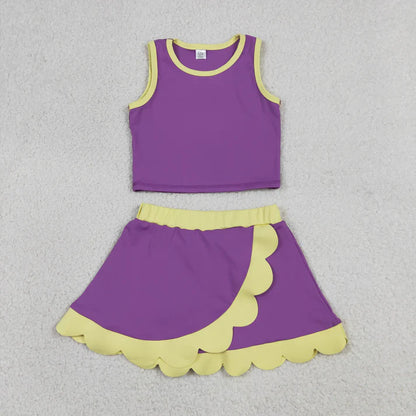 Sibling Baby Girls Sleeveless Vests Top Scallop Skirt Short Yoga Active Clothes Sets
