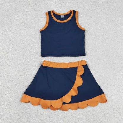 Sibling Baby Girls Colorful Vests Top Scallop Skirt Short Yoga Active Set Knee Length Dresess