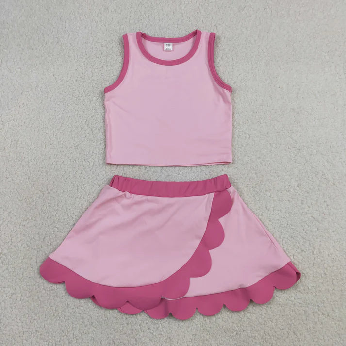 Sibling Baby Girls Sleeveless Vests Top Scallop Skirt Short Yoga Active Clothes Sets