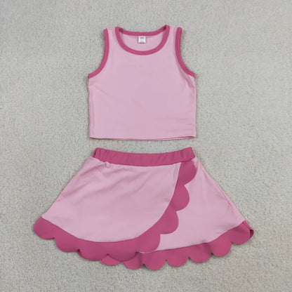 Sibling Baby Girls Sleeveless Vests Top Scallop Skirt Short Yoga Active Clothes Sets