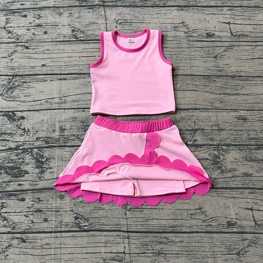 Baby Girls Clothes Sleeveless Light Pink Vest Scallop Skirt Short Yoga Active Clothes Set Preorder GSD4019