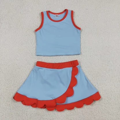 Sibling Baby Girls Colorful Vests Top Scallop Skirt Short Yoga Active Set Knee Length Dresess