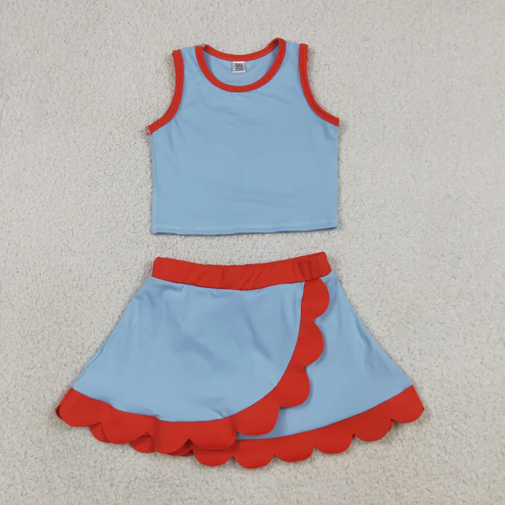 Sibling Baby Girls Sleeveless Vests Top Scallop Skirt Short Yoga Active Clothes Sets