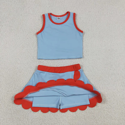 Sibling Baby Girls Sleeveless Vests Top Scallop Skirt Short Yoga Active Clothes Sets