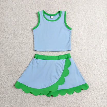 Sibling Baby Girls Colorful Vests Top Scallop Skirt Short Yoga Active Set Knee Length Dresess