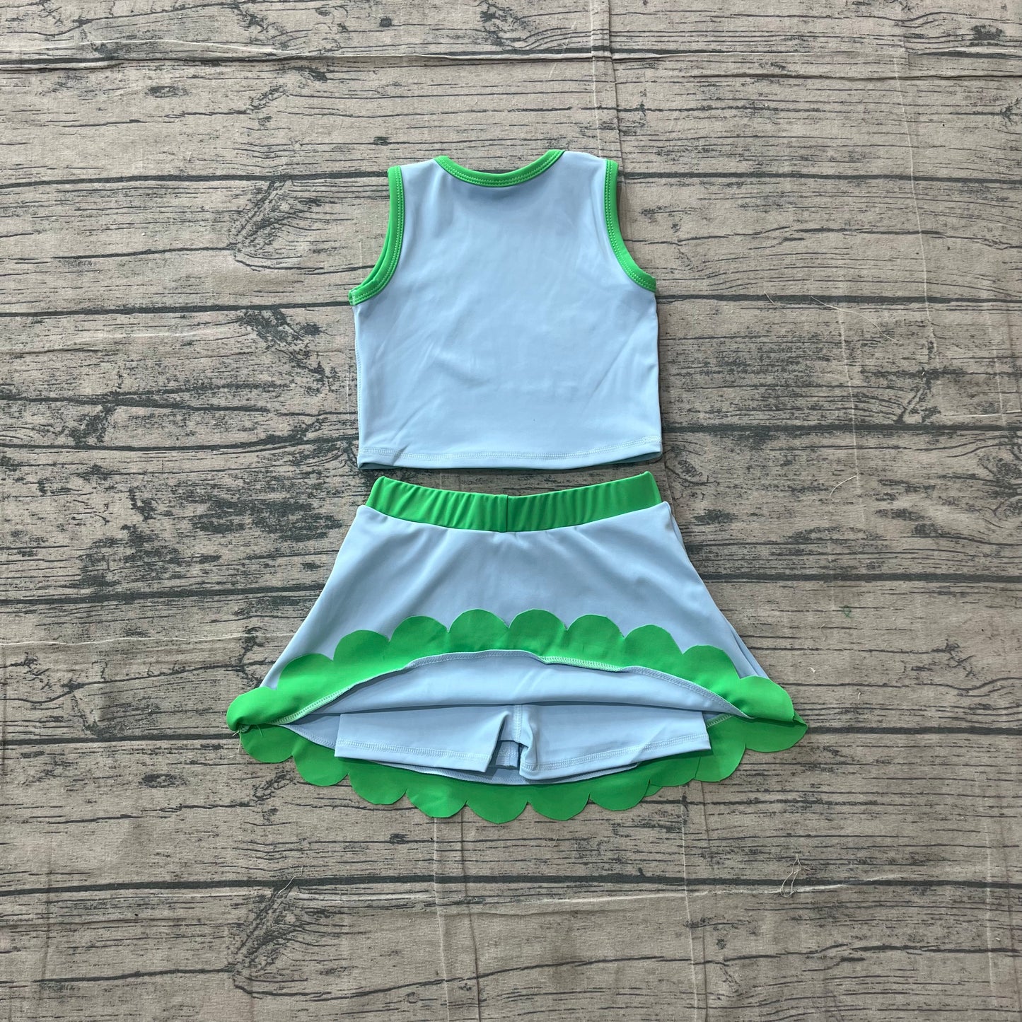 Baby Girls Sleeveless Blue Green Vest Scallop Skirt Short Yoga Active Clothes Set Preorder GSD4021