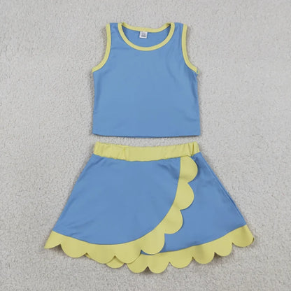 Sibling Baby Girls Colorful Vests Top Scallop Skirt Short Yoga Active Set Knee Length Dresess