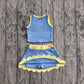 Baby Girls Sleeveless Blue Yellow Vest Scallop Skirt Short Yoga Active Clothes Set Preorder GSD4022
