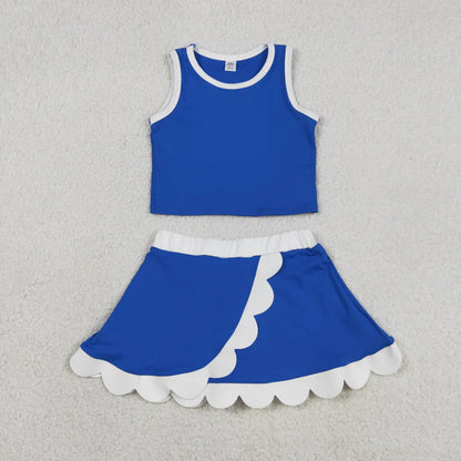 Sibling Baby Girls Sleeveless Vests Top Scallop Skirt Short Yoga Active Clothes Sets