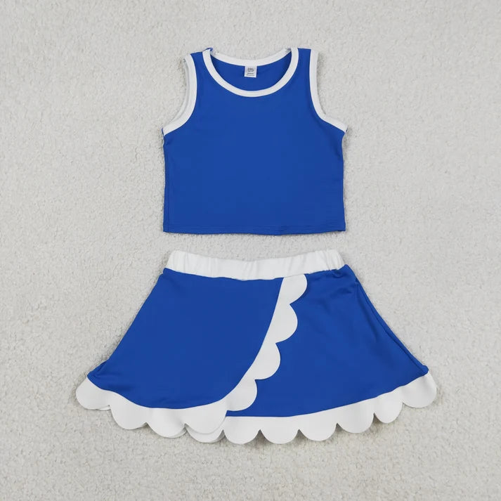 Sibling Baby Girls Colorful Vests Top Scallop Skirt Short Yoga Active Set Knee Length Dresess