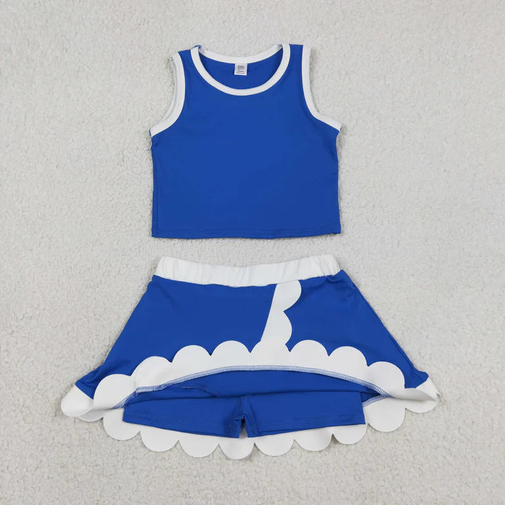 Sibling Baby Girls Sleeveless Vests Top Scallop Skirt Short Yoga Active Clothes Sets
