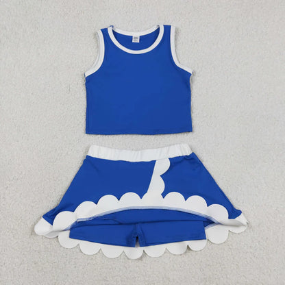 Sibling Baby Girls Sleeveless Vests Top Scallop Skirt Short Yoga Active Clothes Sets