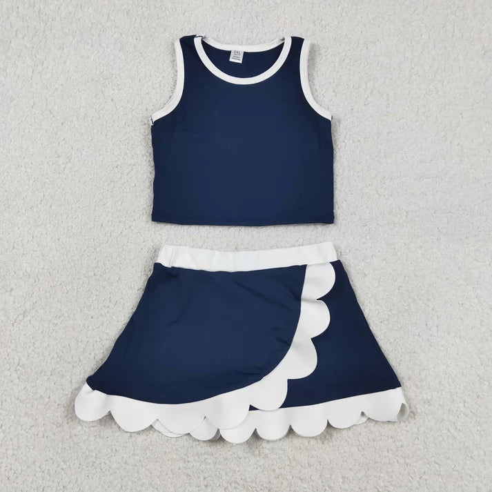 Sibling Baby Girls Colorful Vests Top Scallop Skirt Short Yoga Active Set Knee Length Dresess