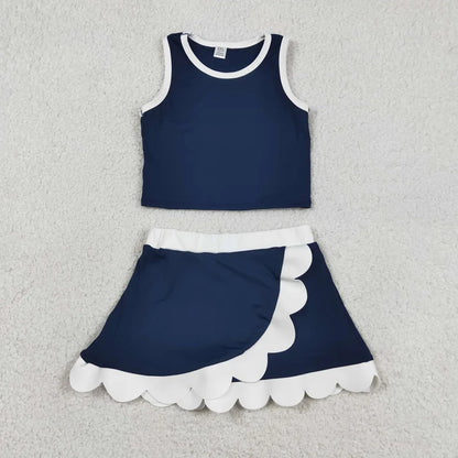 Sibling Baby Girls Colorful Vests Top Scallop Skirt Short Yoga Active Set Knee Length Dresess