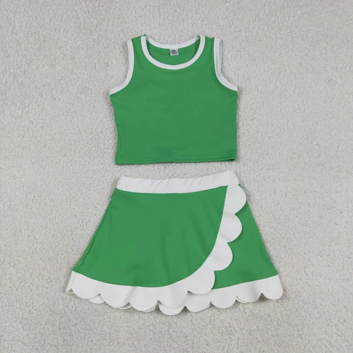 Sibling Baby Girls Colorful Vests Top Scallop Skirt Short Yoga Active Set Knee Length Dresess