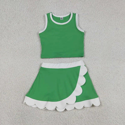 Sibling Baby Girls Colorful Vests Top Scallop Skirt Short Yoga Active Set Knee Length Dresess