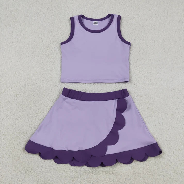 Sibling Baby Girls Colorful Vests Top Scallop Skirt Short Yoga Active Set Knee Length Dresess