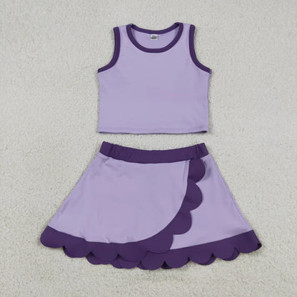 Sibling Baby Girls Sleeveless Vests Top Scallop Skirt Short Yoga Active Clothes Sets