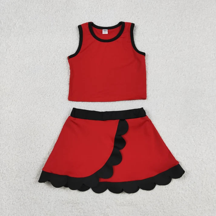 Sibling Baby Girls Colorful Vests Top Scallop Skirt Short Yoga Active Set Knee Length Dresess