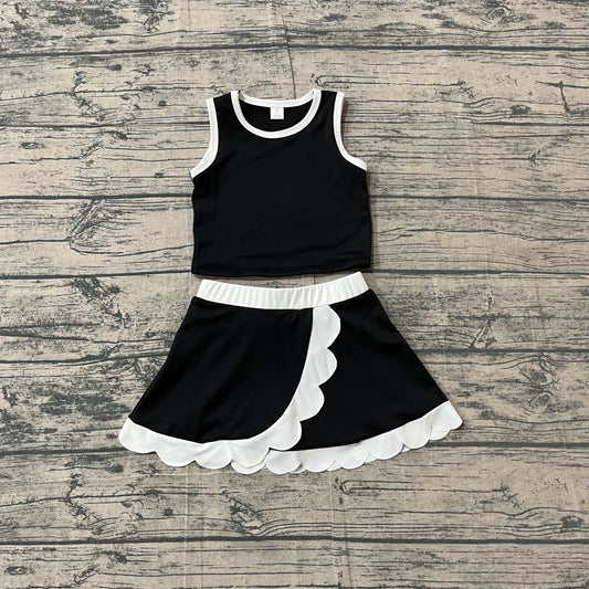Baby Girls Clothes Sleeveless Black Vest Scallop Skirt Short Yoga Active Clothes Set Preorder GSD4029