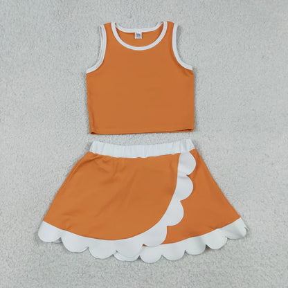 Sibling Baby Girls Sleeveless Vests Top Scallop Skirt Short Yoga Active Clothes Sets