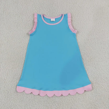 Sibling Baby Girls Colorful Vests Top Scallop Skirt Short Yoga Active Set Knee Length Dresess