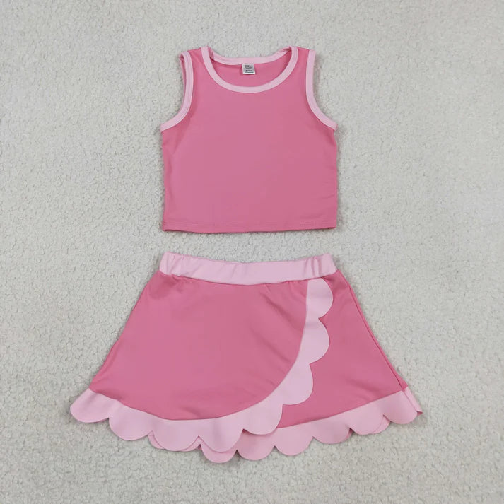 Sibling Baby Girls Sleeveless Vests Top Scallop Skirt Short Yoga Active Clothes Sets