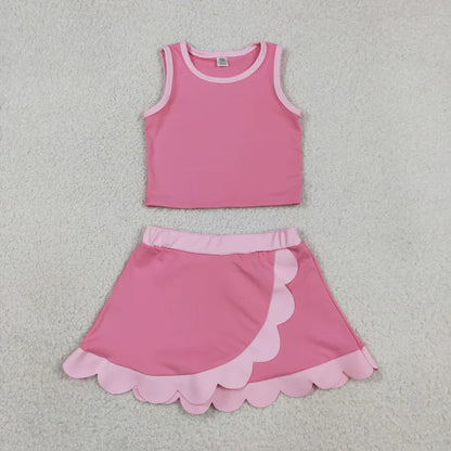 Sibling Baby Girls Sleeveless Vests Top Scallop Skirt Short Yoga Active Clothes Sets