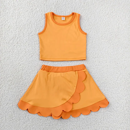 Sibling Baby Girls Sleeveless Vests Top Scallop Skirt Short Yoga Active Clothes Set