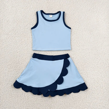 Sibling Baby Girls Sleeveless Vests Top Scallop Skirt Short Yoga Active Clothes Set