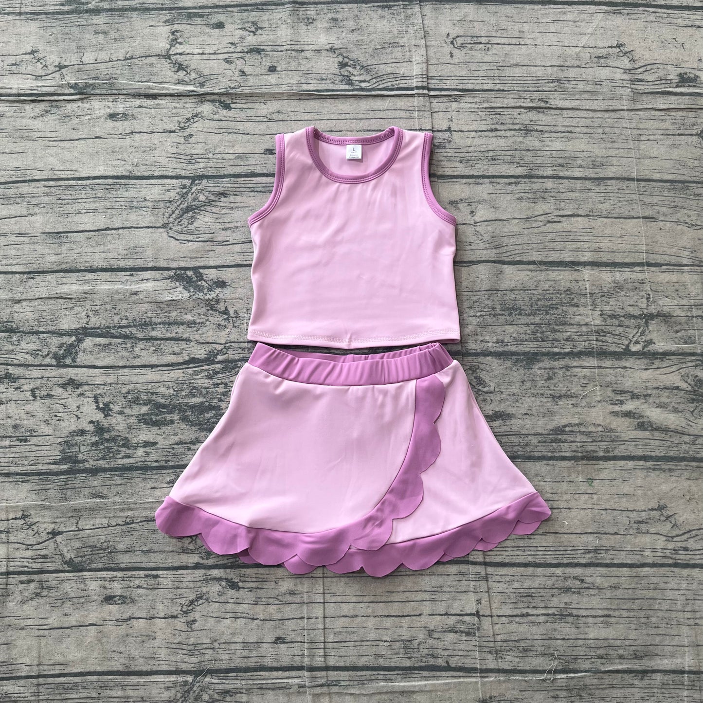 Baby Girls Pink Vest Scallop Skirt Short Yoga Active Clothes Set Preorder GSD4085