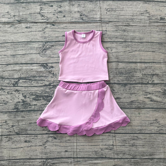 Baby Girls Pink Vest Scallop Skirt Short Yoga Active Clothes Set Preorder GSD4085