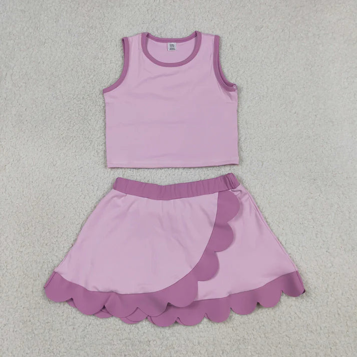 Sibling Baby Girls Sleeveless Vests Top Scallop Skirt Short Yoga Active Clothes Sets