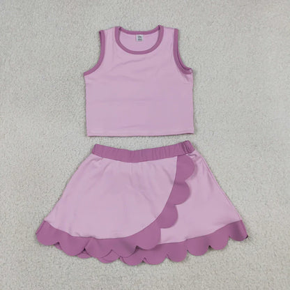 Sibling Baby Girls Sleeveless Vests Top Scallop Skirt Short Yoga Active Clothes Sets