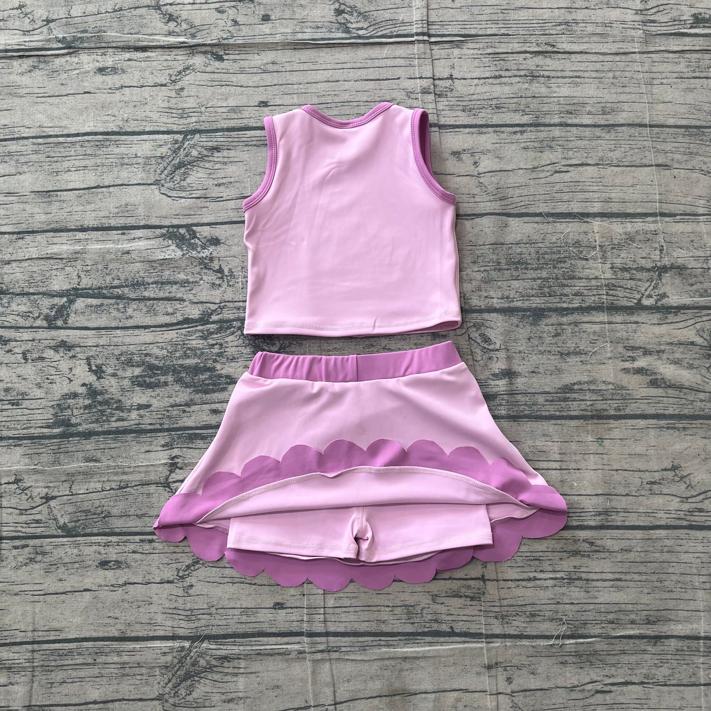 Baby Girls Pink Vest Scallop Skirt Short Yoga Active Clothes Set Preorder GSD4085
