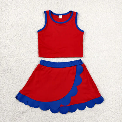 Sibling Baby Girls Sleeveless Vests Top Scallop Skirt Short Yoga Active Clothes Set