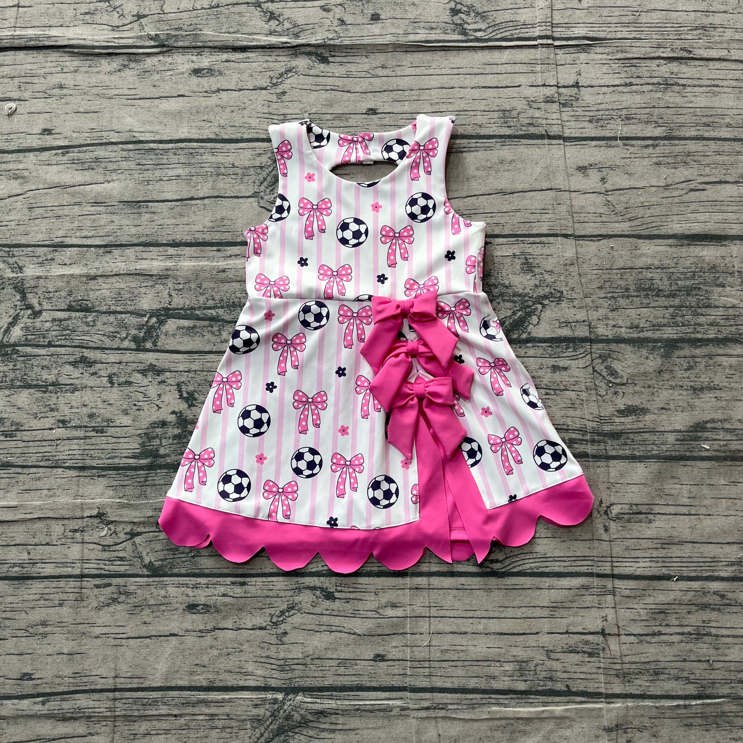 Baby Girls Dress Footballs Bows Team Yoga Active Scallop Short Knee Length Dress Preorder GSD4100