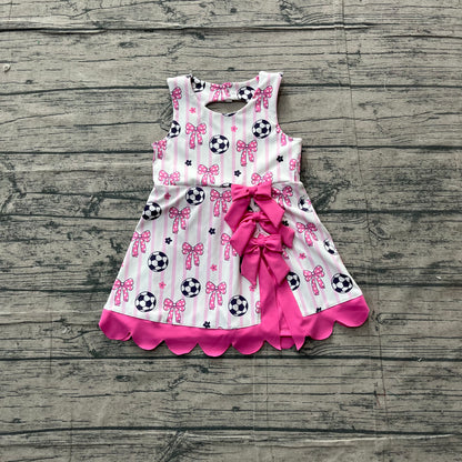 Baby Girls Dress Footballs Bows Team Yoga Active Scallop Short Knee Length Dress Preorder GSD4100