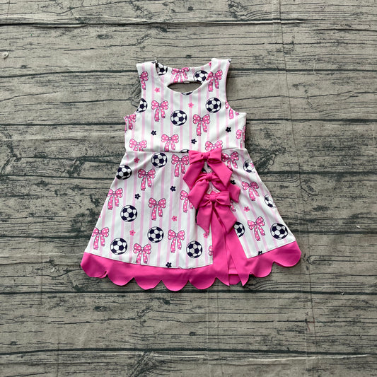Baby Girls Dress Footballs Bows Team Yoga Active Scallop Short Knee Length Dress Preorder GSD4100