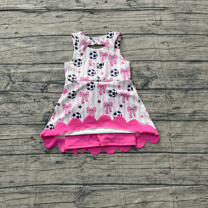 Baby Girls Dress Footballs Bows Team Yoga Active Scallop Short Knee Length Dress Preorder GSD4100