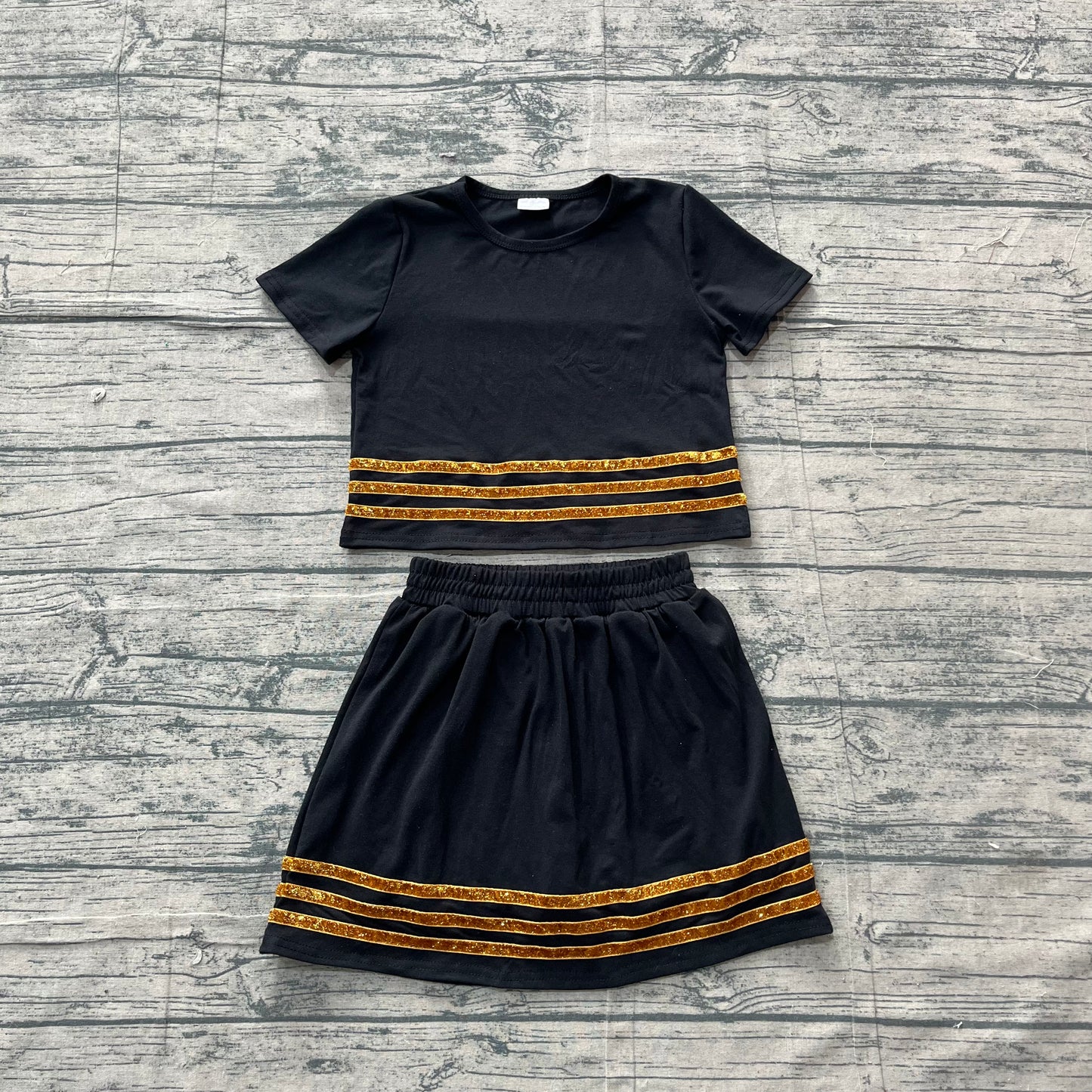 Baby Girls Clothes Black Short Sleeve Stripe Top Skirt Short Clothes Sets Preorder GSD4108