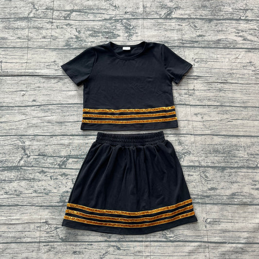 Baby Girls Clothes Black Short Sleeve Stripe Top Skirt Short Clothes Sets Preorder GSD4108