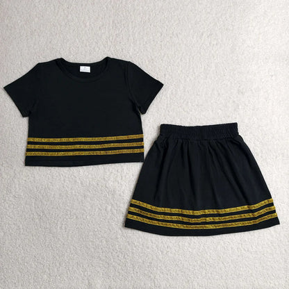 Sibling Baby Girls Short Sleeve Colorful Stripe Shirt Top Skirt Short Slouchy Clothes Sets