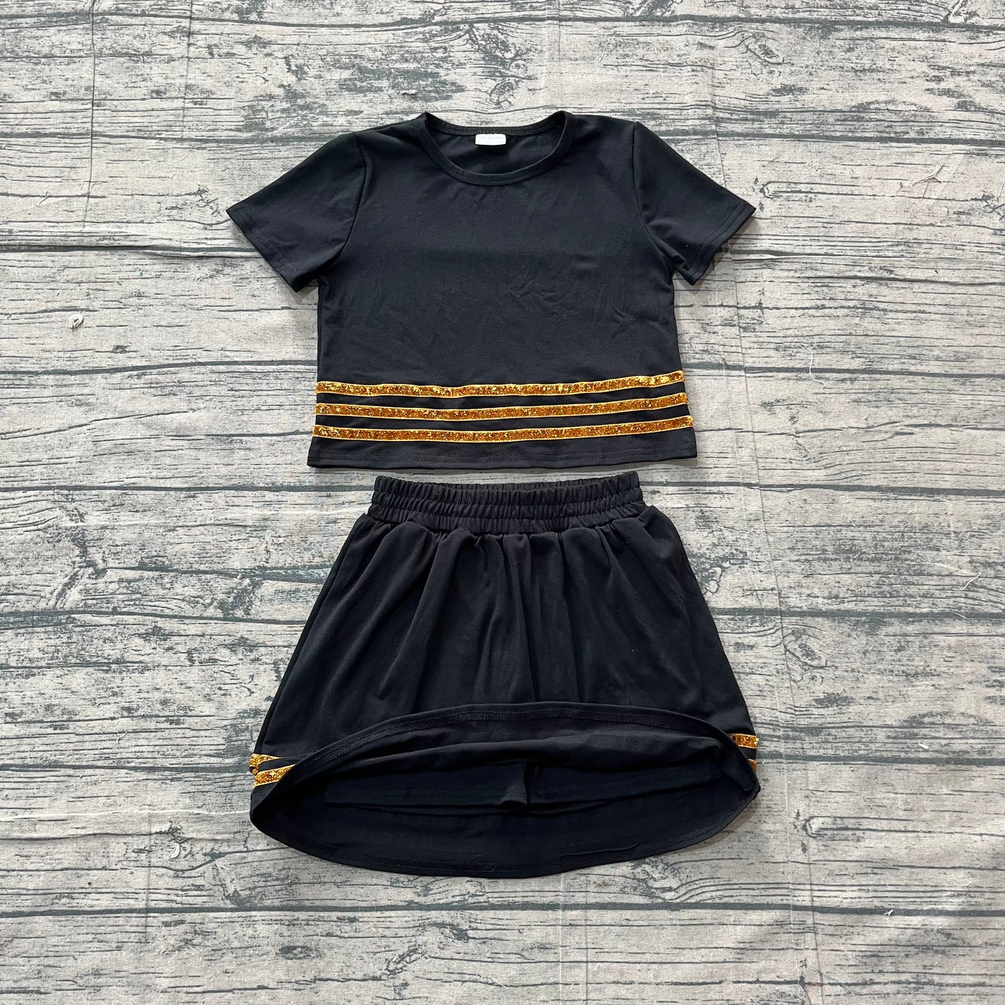 Baby Girls Clothes Black Short Sleeve Stripe Top Skirt Short Clothes Sets Preorder GSD4108