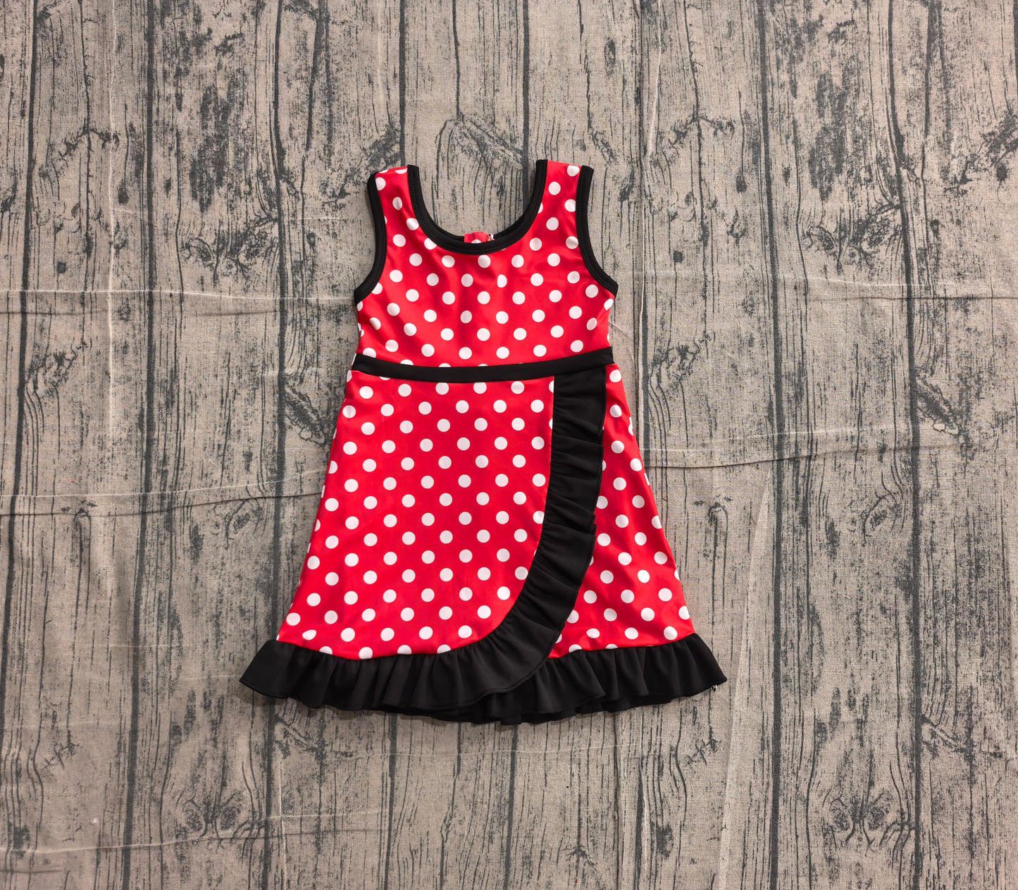 Baby Girls Dress Sleeveless Red Polka Dots Yoga Active Short Knee Length Dress Preorder GSD4128