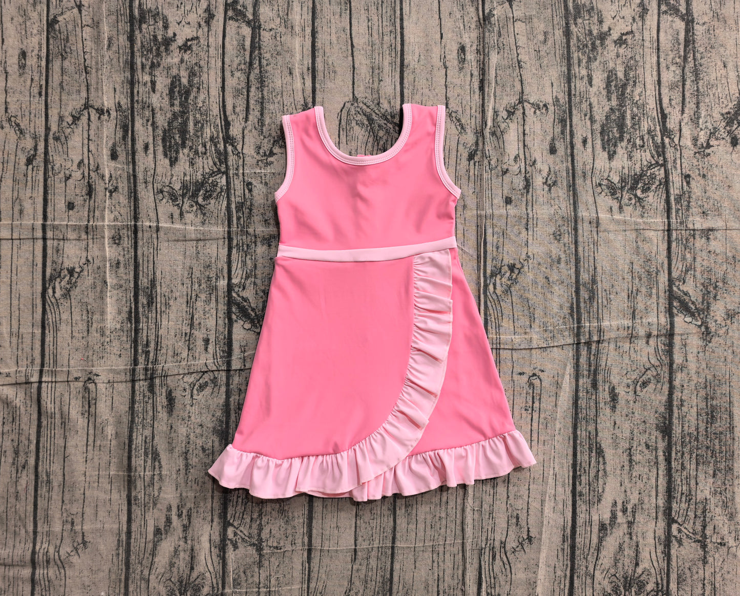 Baby Girls Dress Sleeveless Pink Yoga Active Short Scallop Knee Length Dress Preorder GSD4139