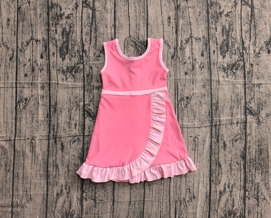 Baby Girls Dress Sleeveless Pink Yoga Active Short Scallop Knee Length Dress Preorder GSD4139