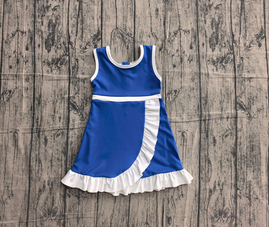 Baby Girls Sleeveless Hot Blue Yoga Active Short Scallop Knee Length Dress Preorder GSD4141