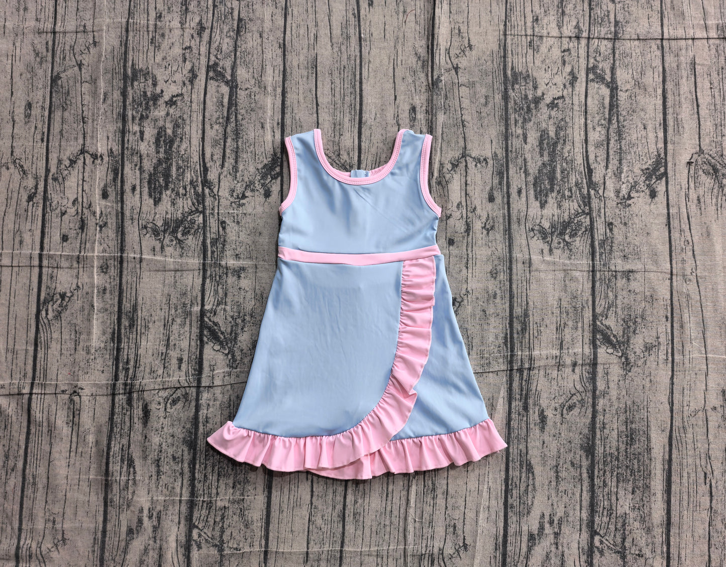 Baby Girls Dress Sleeveless Blue Pink Yoga Active Short Scallop Knee Length Dress Preorder GSD4144